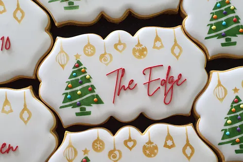 Closeup of the ibicci Corporate Christmas cookies using the Christmas Mesh stencil